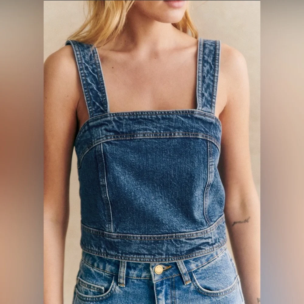 Sézane Hermance Top - blue denim top - Picture 3 of 10